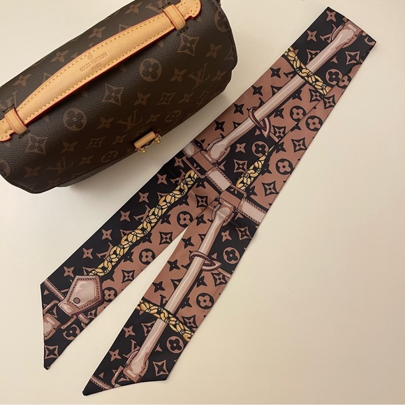 Big Twillies Accessories - Big Twilly: Black Brown Monogram & Chains Twilly Scarf